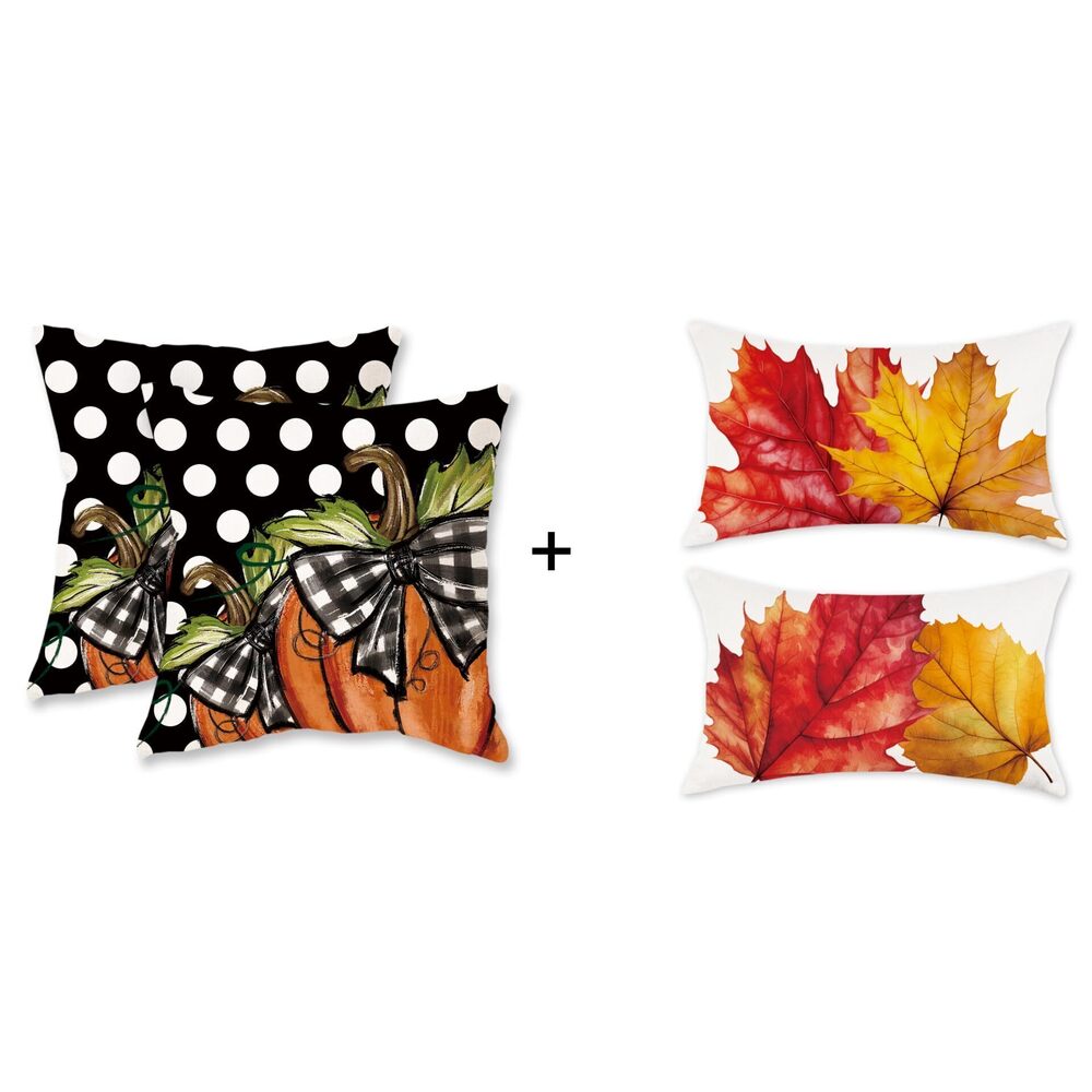 7045 Fall Pillow Covers 18x18 and 12x20 Set of 4 Autumn Thanksgiving